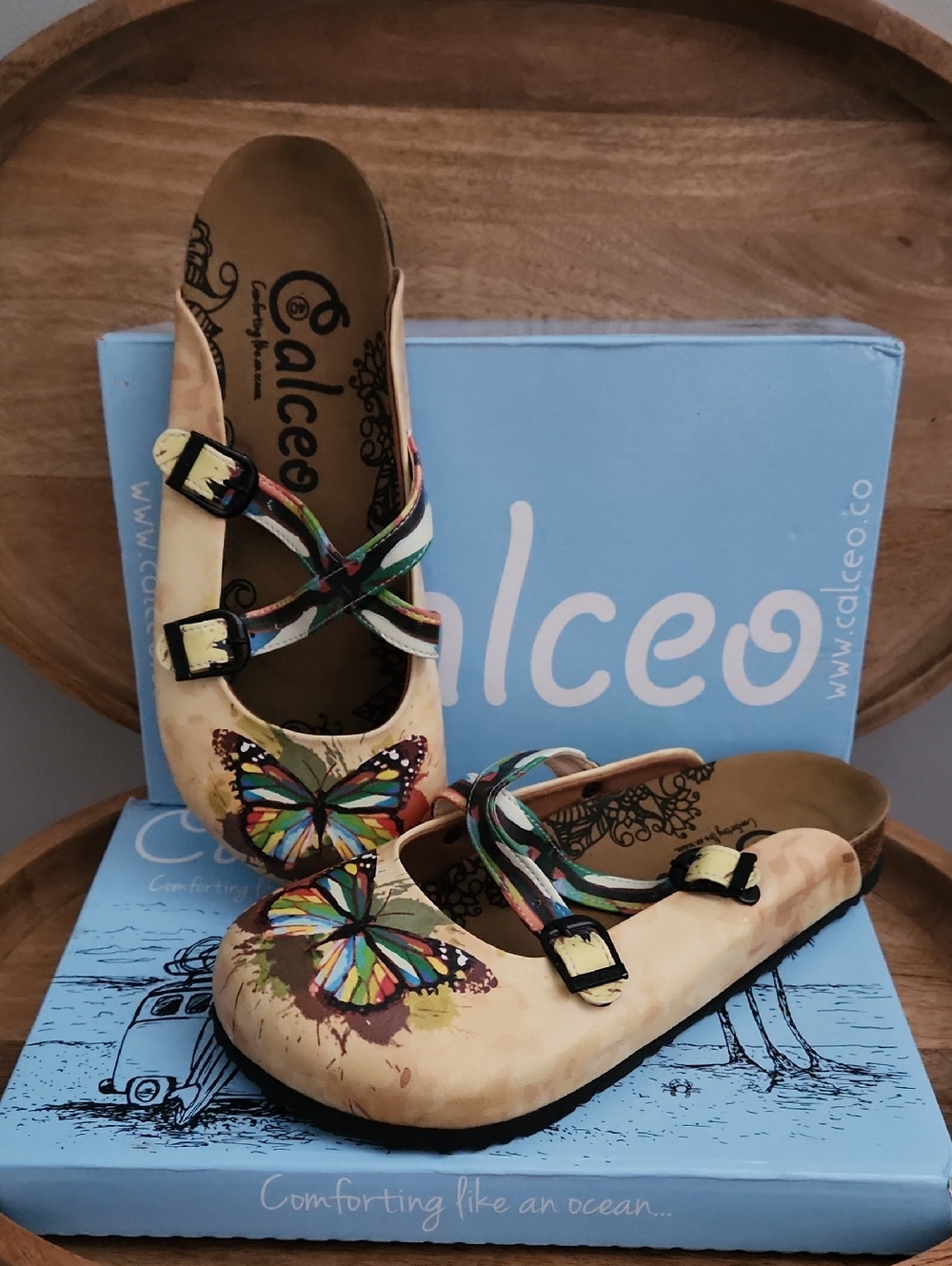 Calceo Island Butterfly Clogs 40 US Women’s 9 Multi-Color Slip On Mary Jane
